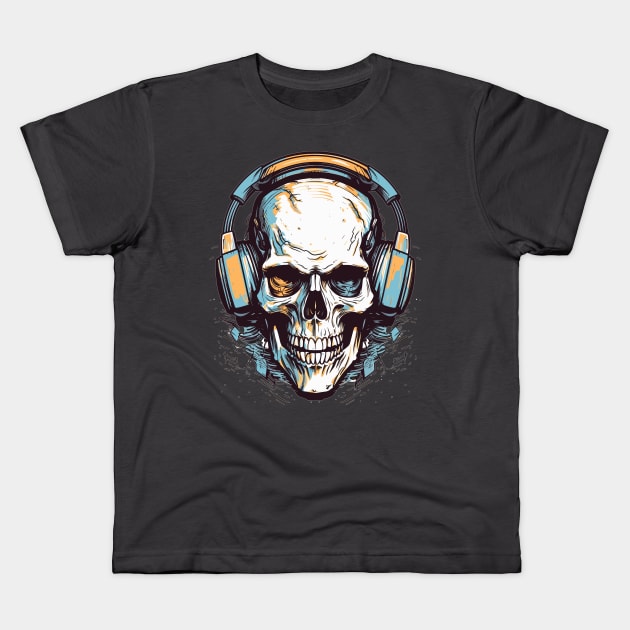 Skull with headphones Kids T-Shirt by RosaliArt